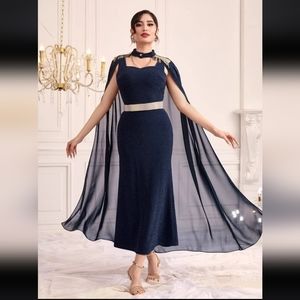 Glitter Dress & Appliques Detail Cape Coat